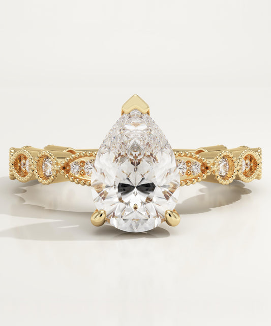 Pear Cut Milgrain Pave Lab-Grown Diamond Engagement Ring