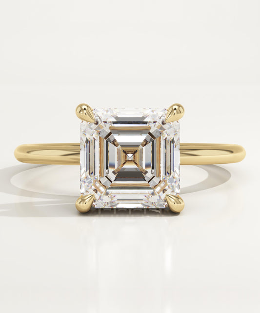 2.25 CT Asscher Cut Hidden Halo Moissanite Engagement Ring