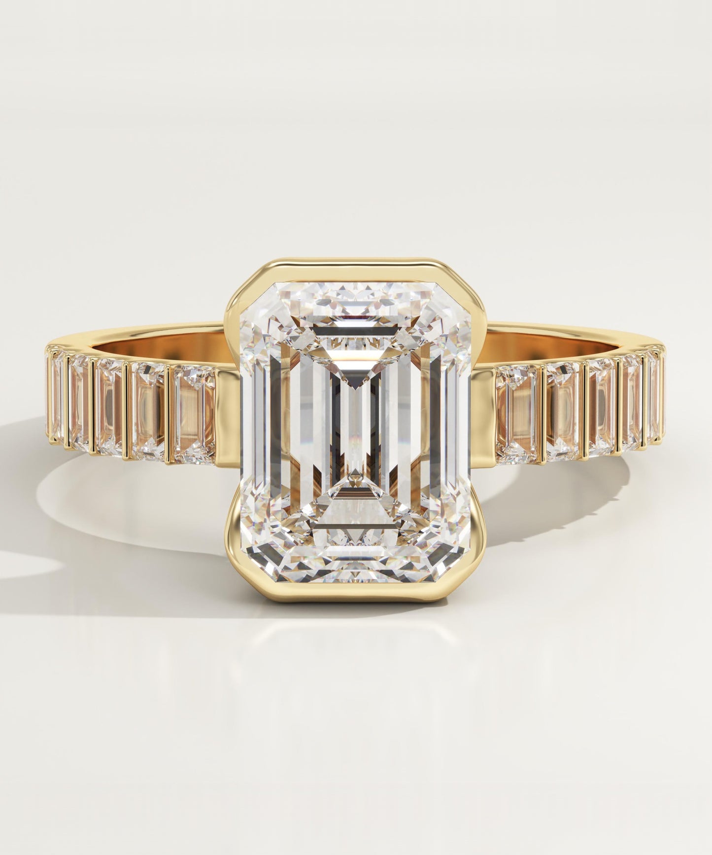 Emerald Cut Half Bezel Pave Lab-Grown Diamond Engagement Ring