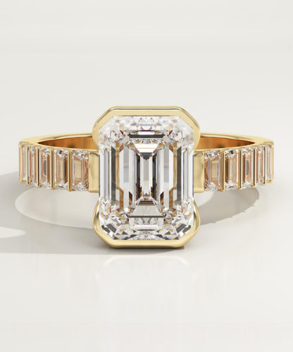 Emerald Cut Half Bezel Pave Lab-Grown Diamond Engagement Ring
