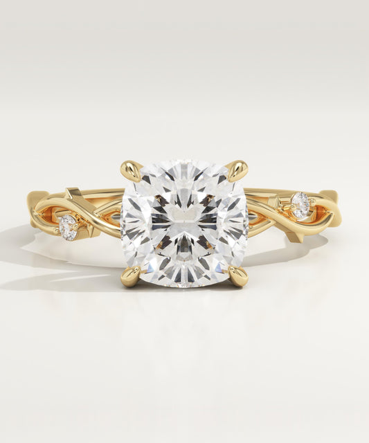 Cushion Cut Nature Inspired Lab-Grown Diamond Engagement Ring