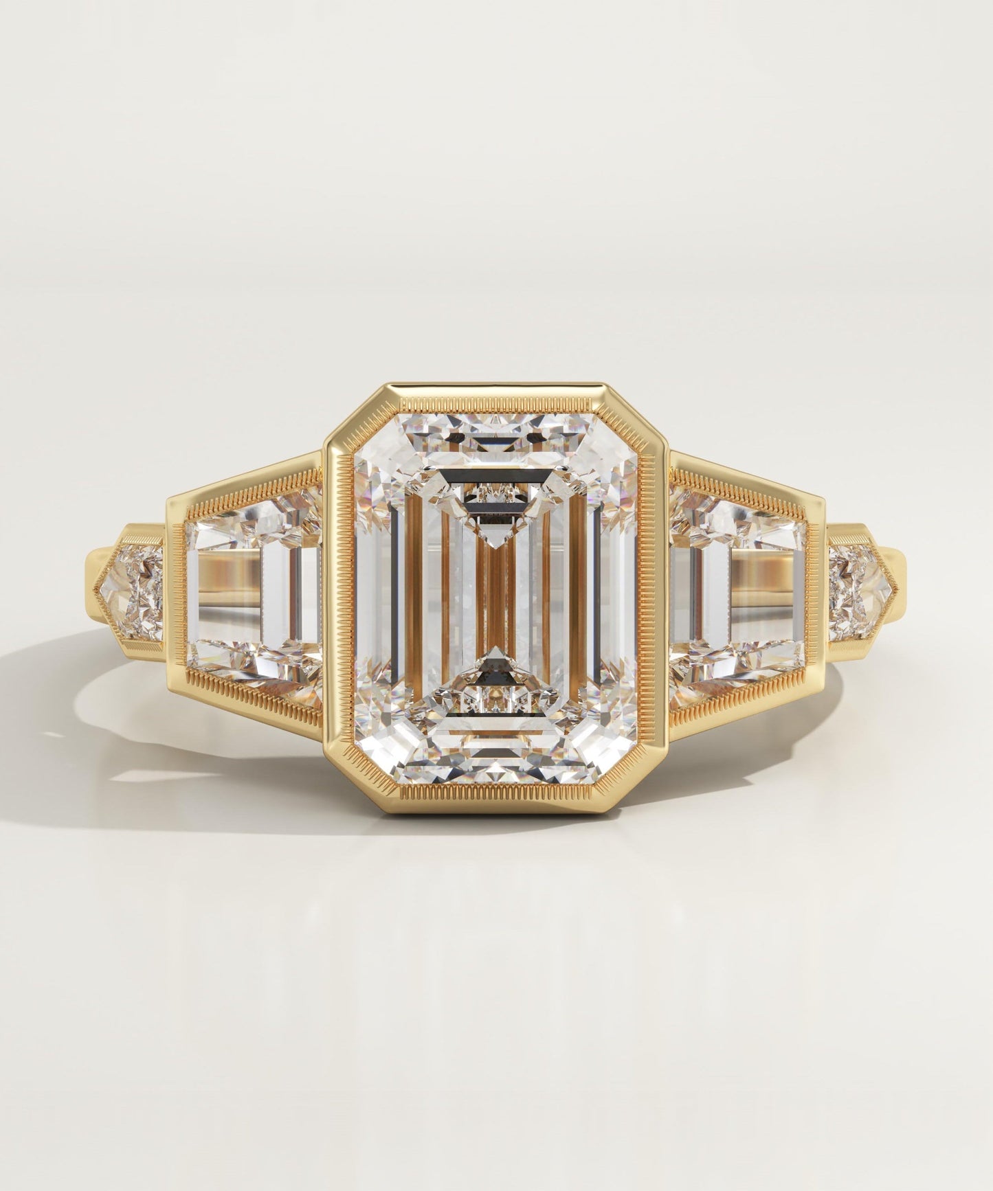 Emerald Cut Cluster Bezel Lab-Grown Diamond Engagement Ring