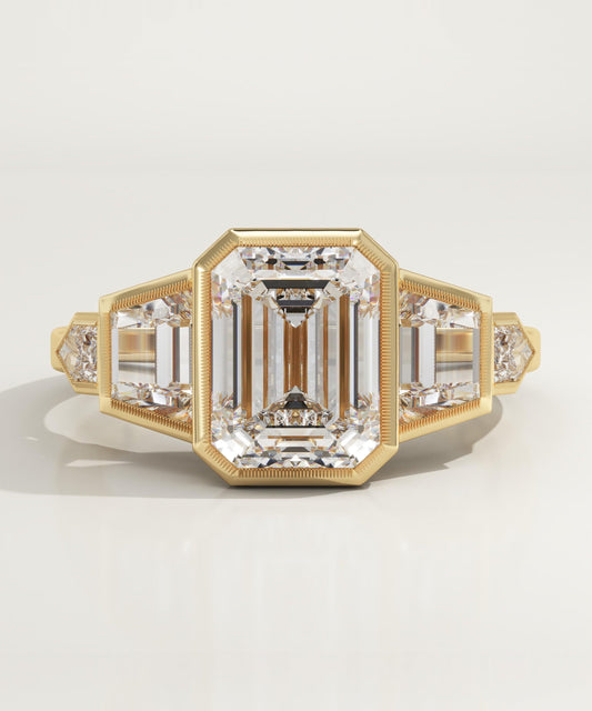 Emerald Cut Cluster Bezel Lab-Grown Diamond Engagement Ring