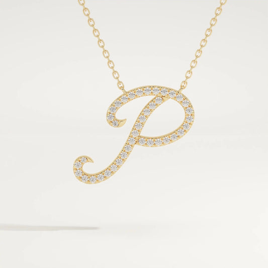 0.138 TCW Round Lab-Grown Diamond P Initial Necklace