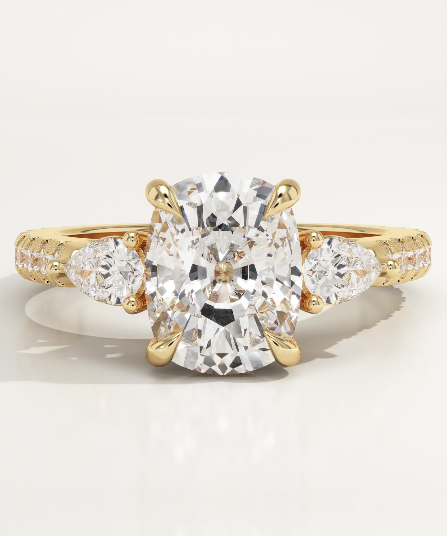Elongated Cushion Cut Three Stone & Pave Lab-Grown Diamond Engagement Ring