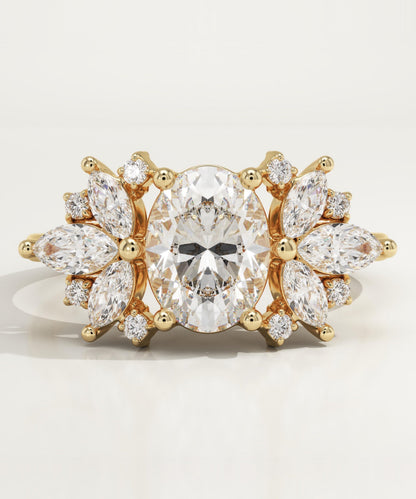 Oval Cut Cluster Lab-Grown Diamond Engagement Ring