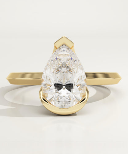 Pear Cut Half Bezel Lab-Grown Diamond Engagement Ring