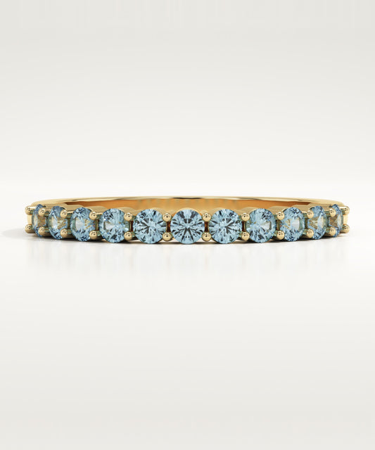 0.33 TCW Round Shaped March-Aquamarine Birthstone Wedding Band