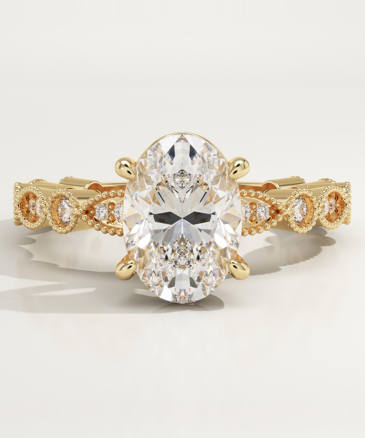 Oval Cut Milgrain Pave Lab-Grown Diamond Engagement Ring