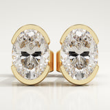 1 TCW Oval Half Bezel Lab-Grown Diamond Stud Earrings