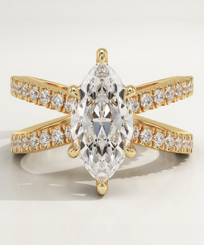 Marquise Cut Hidden Halo & Criss Cross Pave Lab-Grown Diamond Engagement Ring