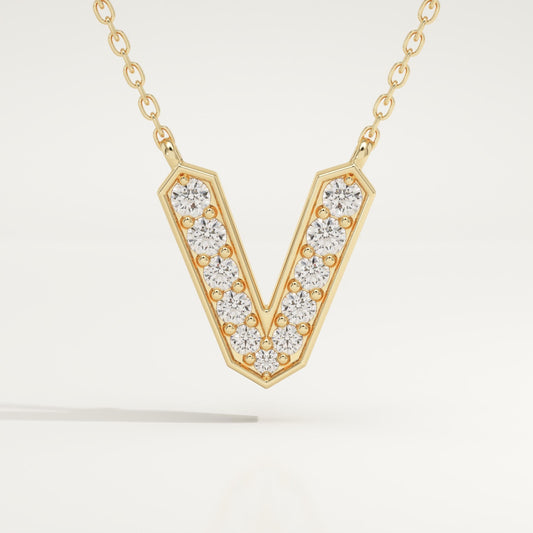 0.178 TCW Round Lab-Grown Diamond V Initial Necklace