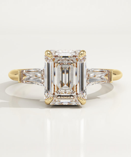 2 CT Emerald Cut Three Stone Moissanite Engagement Ring