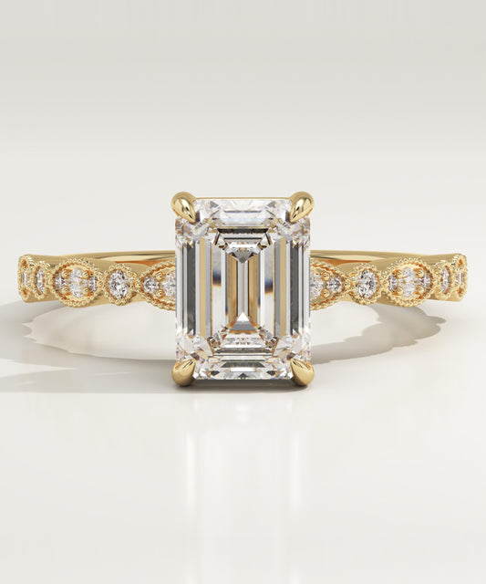 Emerald Cut Milgrain Pave Lab-Grown Diamond Engagement Ring