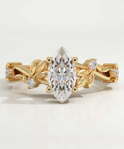 Marquise Cut Nature Inspired Lab-Grown Diamond Engagement Ring