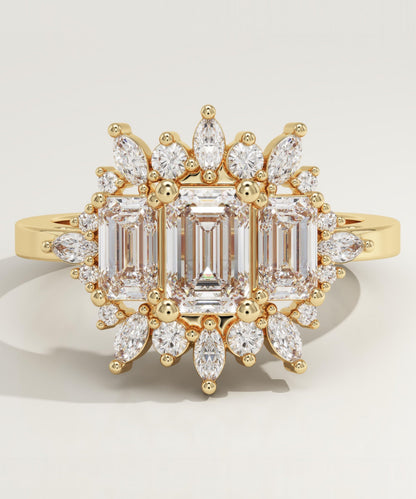 Emerald Cut Cluster Lab-Grown Diamond Engagement Ring