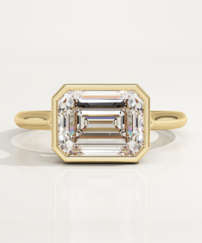 East West Emerald Cut Bezel Lab-Grown Diamond Engagement Ring