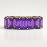 8.91 TCW Emerald Shaped February-Amethyst Birthstone Wedding Band