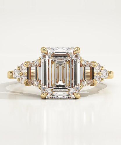 Emerald Cut Cluster Lab-Grown Diamond Engagement Ring