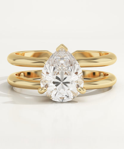 Pear Cut Double Shank Hidden Halo Lab-Grown Diamond Engagement Ring