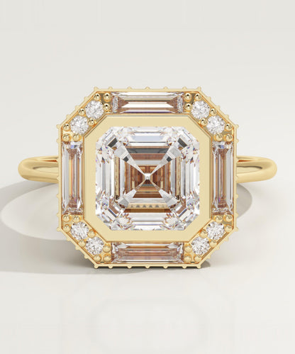 Asscher Cut Cluster Lab-Grown Diamond Engagement Ring