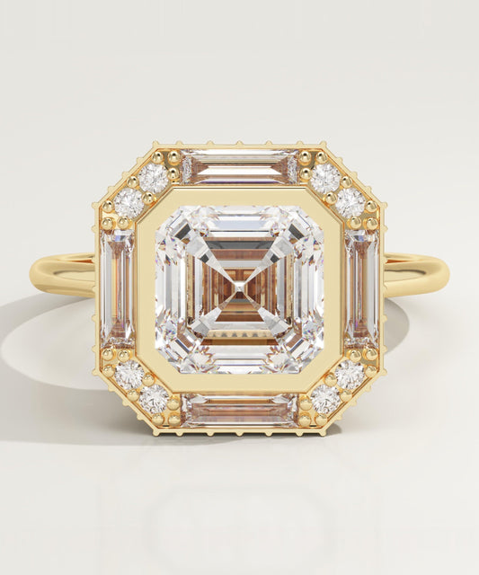Asscher Cut Cluster Lab-Grown Diamond Engagement Ring
