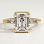 2.0 CT Emerald Cut Three Stone Half Bezel Lab-Grown Diamond Engagement Ring