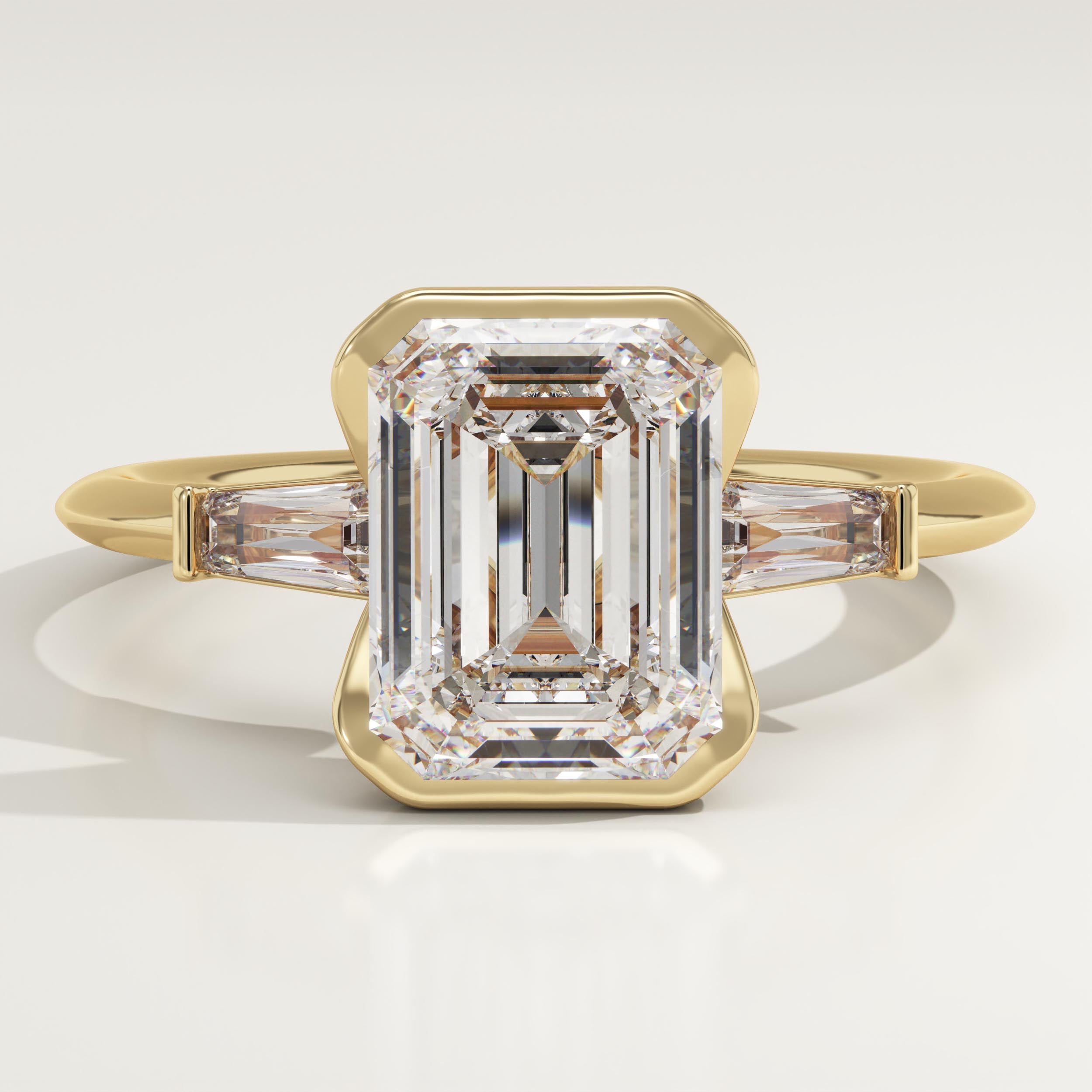 2.0 CT Emerald Cut Three Stone Half Bezel Lab-Grown Diamond Engagement Ring