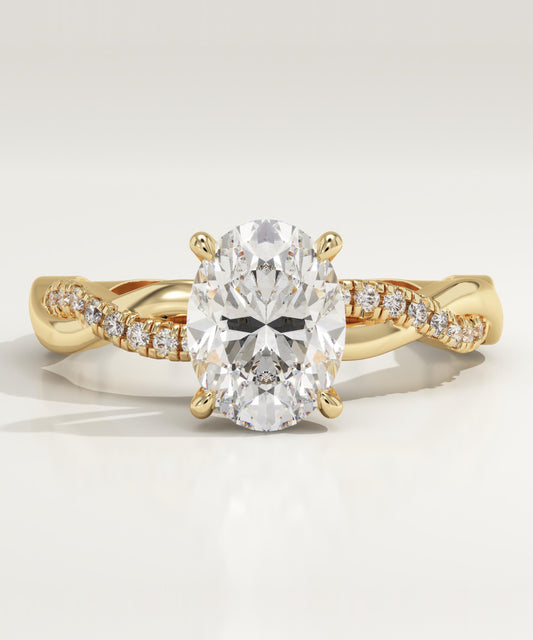 Oval Cut Twisted Pave Lab-Grown Diamond Engagement Ring