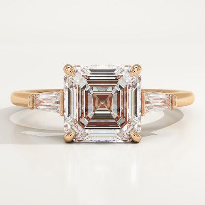 Asscher Cut Three Stone Lab-Grown Diamond Engagement Ring