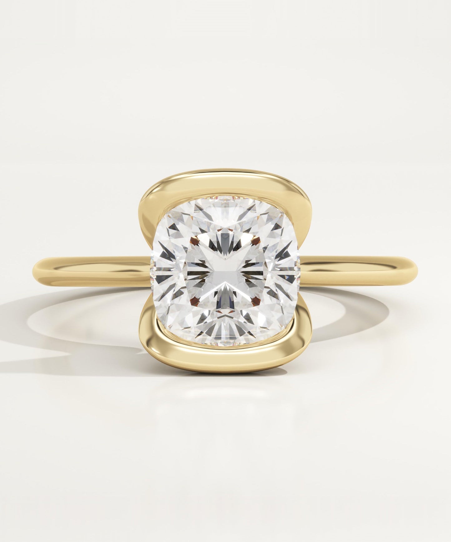 1.75 CT Cushion Cut Half Bezel Moissanite Engagement Ring