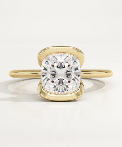 1.75 CT Cushion Cut Half Bezel Moissanite Engagement Ring