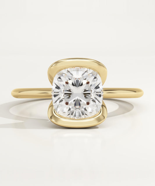 1.75 CT Cushion Cut Half Bezel Moissanite Engagement Ring