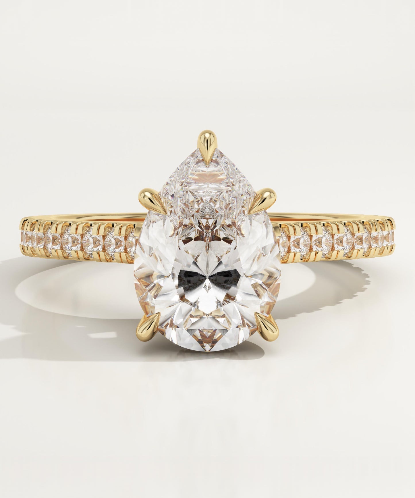 Pear Cut Hidden Halo & Pave Cathedral Lab-Grown Diamond Engagement Ring