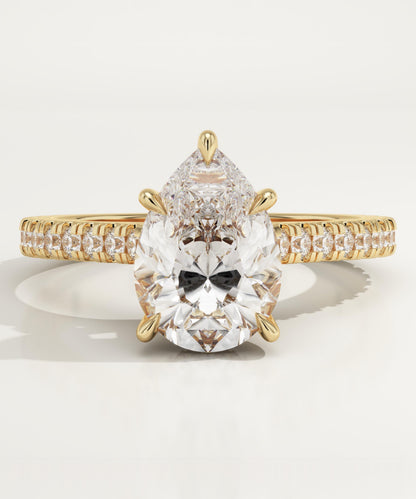 Pear Cut Hidden Halo & Pave Cathedral Lab-Grown Diamond Engagement Ring