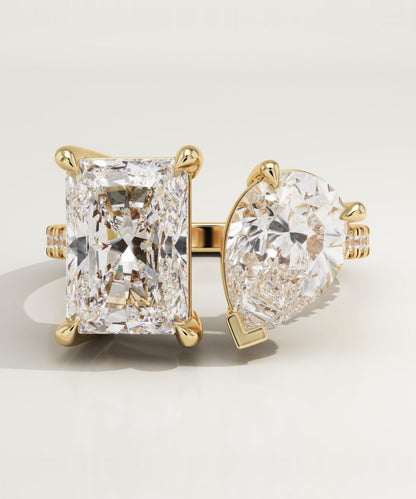 4.75 TCW Pear & Radiant Cut Toi Et Moi Pave Lab-Grown Diamond Engagement Ring