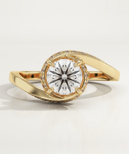 Round Cut Swirl Pave Lab-Grown Diamond Engagement Ring