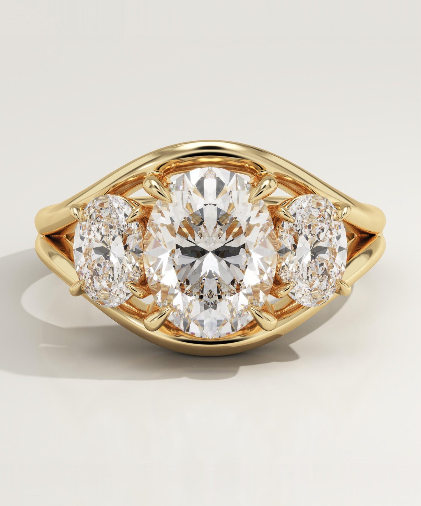 Oval Cut Three Stone Split Shank Lab-Grown Diamond Engagement Ring