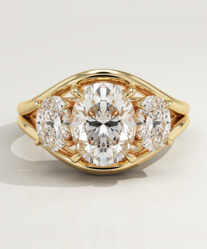 Oval Cut Three Stone Split Shank Lab-Grown Diamond Engagement Ring