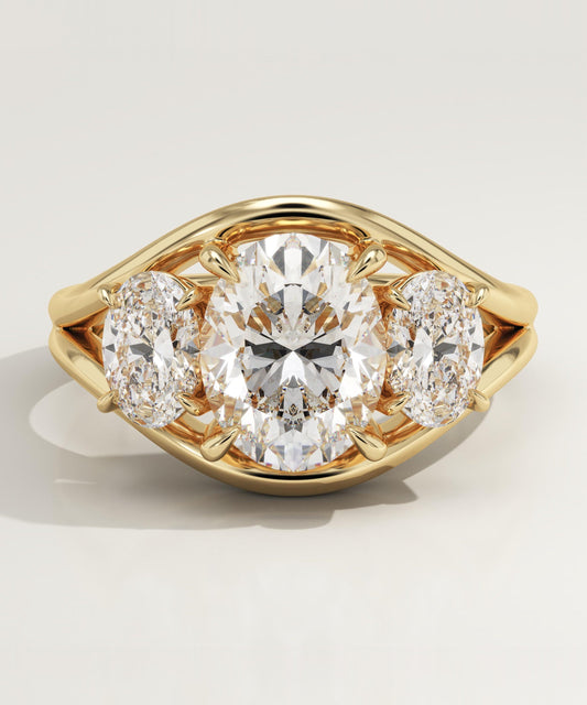 Oval Cut Three Stone Split Shank Lab-Grown Diamond Engagement Ring