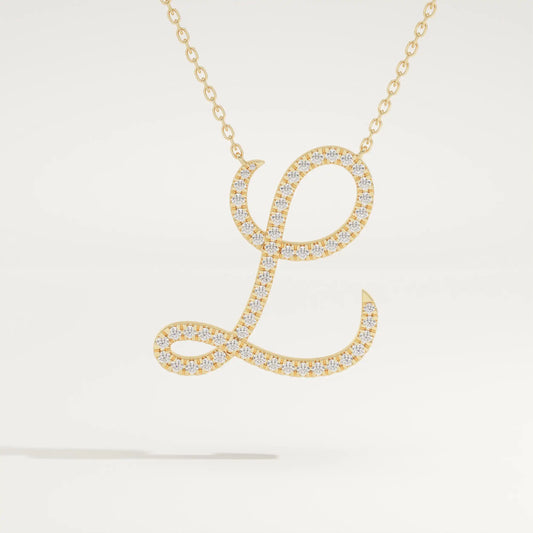 0.198 TCW Round Lab-Grown Diamond L Initial Necklace