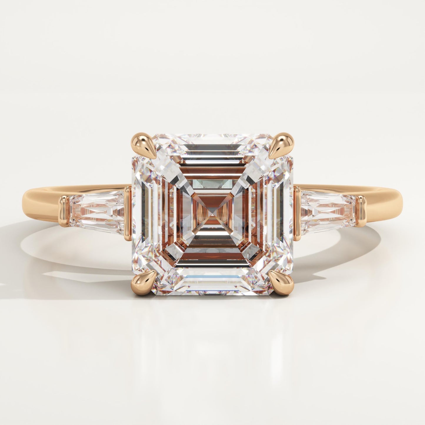 2 CT Asscher Cut Three Stone Moissanite Engagement Ring