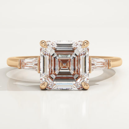 2 CT Asscher Cut Three Stone Moissanite Engagement Ring
