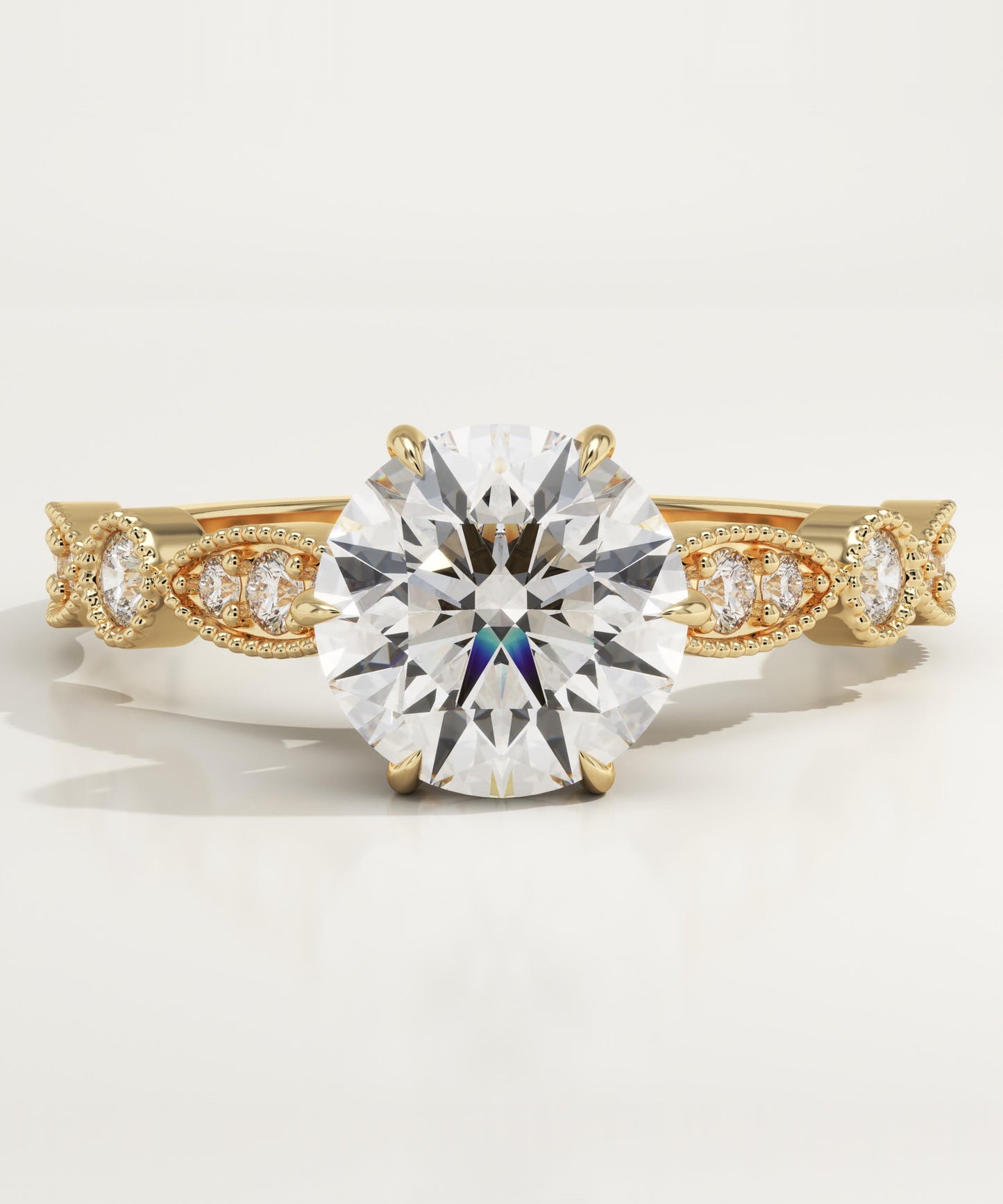 Round Cut Vintage Pave Lab-Grown Diamond Engagement Ring