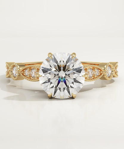 Round Cut Vintage Pave Lab-Grown Diamond Engagement Ring