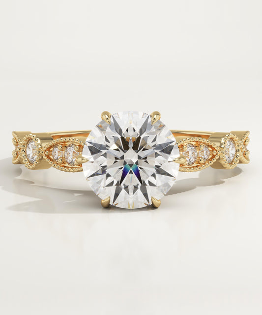 Round Cut Vintage Pave Lab-Grown Diamond Engagement Ring