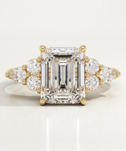 Emerald Cut Cluster Lab-Grown Diamond Engagement Ring