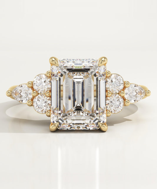 Emerald Cut Cluster Lab-Grown Diamond Engagement Ring