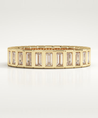 0.44 TCW Baguette Lab-Grown Diamond Half Eternity Bezel Wedding Band