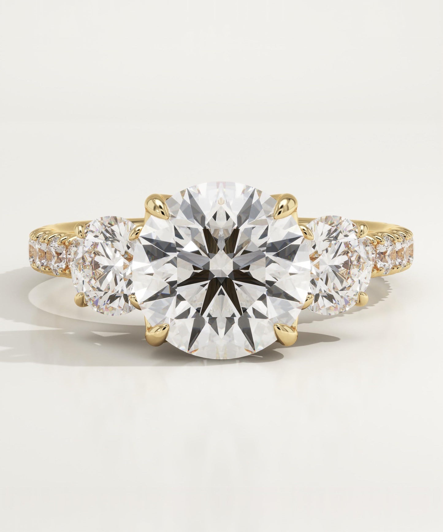 Round Cut Three Stone Pave Lab-Grown Diamond Engagement Ring